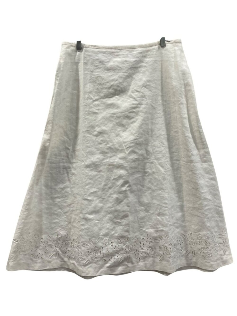 Talbots Irish Linen Cottagecore Midi Skirt 14 White Cut Work Minimalist Fairy